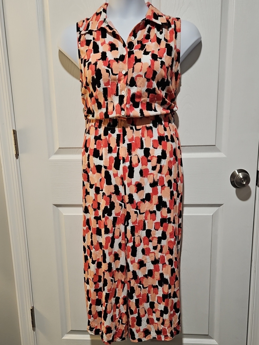 LuLaRoe Coral, Black & Cream Abstract Print Jumpsuit